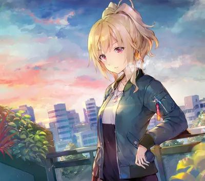 Blonde Anime Character World Wallpaper 4K 1920x1696 Blonde, Anime, Character, Stands, On, A, Balcony, Overlooking, Cityscape, Sunset, Original, City, Brown, Square, Full HD