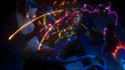 Dynamic Arcane Season Jinx League Nature Wallpaper 4K 1920x1080 Dynamic, Scene, From, Arcane, Season, 2, Featuring, Vi, Jinx, League, Legends, Showcasing, Black, Ultrawide, Full HD