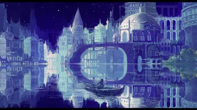 Anime Cityscape Night Glowing Buildings World Wallpaper 4K 2222x1250 Anime-style, Cityscape, At, Night, With, Glowing, Buildings, Reflected, Calm, Water, Featuring, Lone, Brown, Ultrawide, Full HD