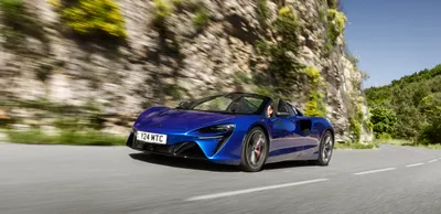 Blue Mclaren Artura Cars Wallpaper 4K 5000x2427 Blue, Mclaren, Artura, Sports, Car, Driving, Along, A, Rocky, Mountainous, Road, Shown, Gray, Ultrawide, 4k