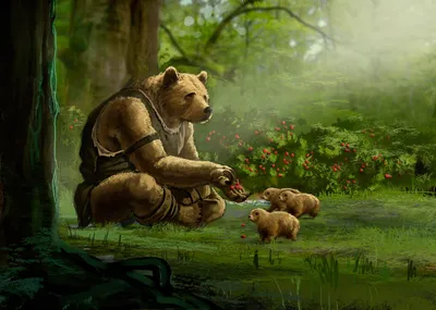 Fantasy Bear Feeding Wallpaper 4K, Fantasy category
