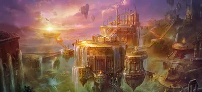 Bold Vibrant Wallpaper Fantasy Wallpaper 4K 1920x874 A, Vibrant, Fantasy, Landscape, Featuring, Floating, Ancient, Structures, Bathed, Golden, Sunlight, Creating, Gray, Ultrawide, Full HD