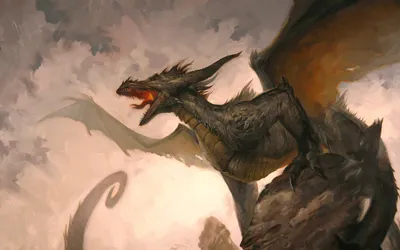 Dramatic Fantasy Dragon Fantasy Wallpaper 4K 1920x1200 A, Dramatic, Fantasy, Dragon, Roars, Atop, Rocky, Cliff, Set, Against, Swirling, Sky, Gray, White, Ultrawide, Full HD