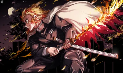 Kyojuro Rengoku Demon Slayer Kimetsu Abstract Wallpaper 4K 4476x2664 Kyojuro, Rengoku, From, Demon, Slayer, Kimetsu, No, Yaiba, Lunging, Blazing, Katana, White, Ultrawide, 4k