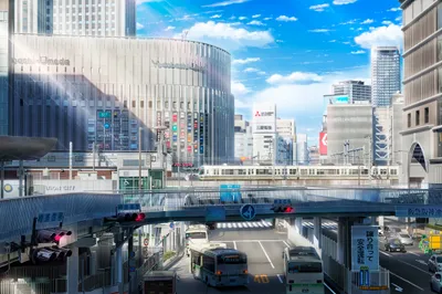 Sleek Anime Wallpaper World Wallpaper 4K 2362x1575 Hd, Pc, Desktop, Wallpaper, Of, An, Anime, City, Multilayered, Roads, Buses, White, Landscape, Full HD