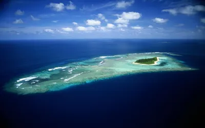 Aerial Small Tropical Island Turquoise Nature Wallpaper 4K 1920x1200 Aerial, View, Of, A, Small, Tropical, Island, With, Turquoise, Lagoon, Deep, Blue, Brown, Gray, Red, Ultrawide, Full HD