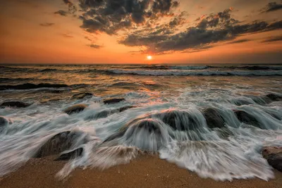 Ocean Sunset Waves Nature Wallpaper 4K 1920x1281 Hd, Desktop, Wallpaper, Of, An, Ocean, Sunset, Waves, Gently, Crash, Over, Gray, Landscape, Full HD