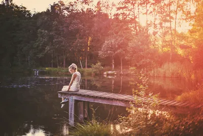 Golden Serene Wallpaper Nature Wallpaper 4K 2784x1856 A, Serene, Hd, Desktop, Wallpaper, Featuring, Woman, Sitting, Edge, Wooden, Dock, Tranquil, White, Brown, Landscape, QHD