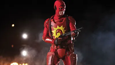 Red Armored Vigilante Abstract Wallpaper 4K 1920x1080 Hd, Pc, Desktop, Wallpaper, Background, Of, A, Red-armored, Vigilante, Yellow, Sun, Emblem, Red, Black, Ultrawide, Full HD