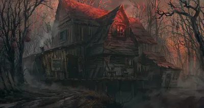 Dark Decaying Two Story Nature Wallpaper 4K 1920x1020 Dark, Decaying, Two-story, House, In, A, Foggy, Blood-red, Forest, Dusk, Eerie, Broken, Brown, Ultrawide, Full HD