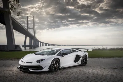White Svj Supercar Cars Wallpaper 4K 5472x3648 White, Lamborghini, Aventador, Svj, Supercar, Parked, By, A, Bridge, Under, Dramatic, Clouds, Landscape, 4k
