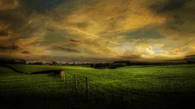 Serene Landscape Lush Green Nature Wallpaper 4K 1920x1080 A, Serene, Landscape, Featuring, Lush, Green, Fields, Under, Dramatic, Sky, Showcasing, Beauty, Brown, Ultrawide, Full HD
