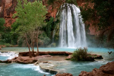 Calm Waterfall Wallpaper Nature Wallpaper 4K 2000x1333 A, Stunning, Waterfall, Cascades, Into, Turquoise, Pool, Surrounded, Lush, Greenery, Rocky, Formations, Gray, Ultrawide, Full HD