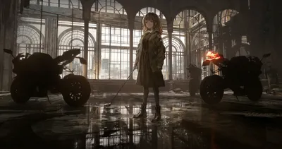 Dark Anime Wallpaper World Wallpaper 4K 2000x1056 Anime-style, Original, Hd, Wallpaper, Depicting, A, Girl, Standing, Reflective, Spacious, Town, Hall, Gray, Ultrawide, Full HD