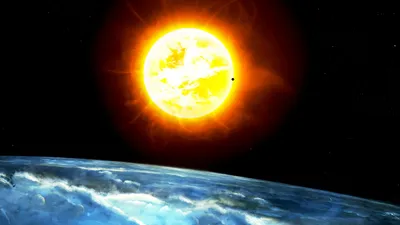 Vibrant Orange Sun Space Wallpaper 4K 2560x1440 A, Vibrant, Orange, Sun, Shines, Brightly, In, Space, Above, Planet, 039, Horizon, White, Ultrawide, QHD