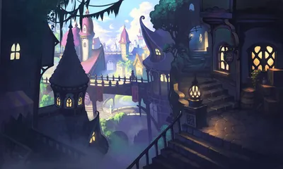 Vibrant Original Wallpaper World Wallpaper 4K 1800x1080 Original, Anime, City, Hd, Pc, Desktop, Wallpaper, Twilight, View, Lantern-lit, Balcony, Overlooking, White, Ultrawide