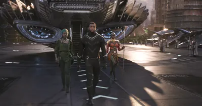 Three Characters Movie Black/Dark Wallpaper 4K 2048x1080 Three, Characters, From, The, Movie, Black, Panther, Walk, Front, Futuristic, Aircraft, High-definition, White, Gray, Ultrawide, Full HD