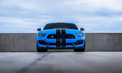 Blue Mustang Muscle Cars Wallpaper 4K 2048x1235 Blue, Ford, Mustang, Muscle, Car, With, Black, Racing, Stripes, Parked, Against, Cloudy, White, Ultrawide, Full HD