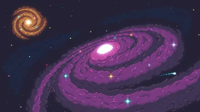 Vibrant Pixel Art Depiction Galaxies Space Wallpaper 4K 2275x1280 A, Vibrant, Pixel, Art, Depiction, Of, Galaxies, Swirling, Space, Featuring, Striking, Purple, Black, Brown, Ultrawide, Full HD