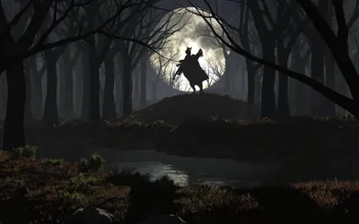 Vivid Silhouetted Wallpaper Black/Dark Wallpaper 4K 2560x1600 Silhouetted, Rider, On, Horseback, Atop, A, Hill, Beneath, Full, Moon, Dark, Forest, Gray, Ultrawide, QHD