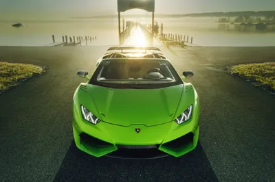 Vibrant Green Supercar Lakeside Sunrise Cars Wallpaper 4K 4096x2730 A, Vibrant, Green, Lamborghini, Huracan, Supercar, Parked, On, Lakeside, Road, Sunrise, Captured, Gray, White, Ultrawide, 4k