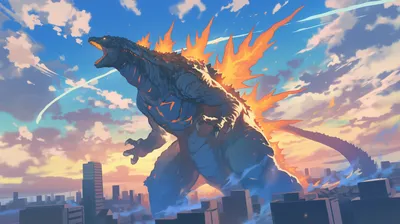 Epic Anime Wallpaper World Wallpaper 4K 2912x1632 Hd, Desktop, Wallpaper, Featuring, An, Anime-style, Depiction, Of, Godzilla, Roaring, Against, Vibrant, Pink, Green, Ultrawide, QHD