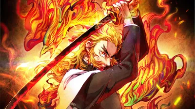 Vibrant Kyojuro Wallpaper Abstract Wallpaper 4K 2560x1440 Kyojuro, Rengoku, From, Demon, Slayer, Kimetsu, No, Yaiba, Stands, Boldly, Wielding, White, Ultrawide, QHD