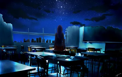 Calm Anime Wallpaper Space Wallpaper 4K 1920x1206 Anime, Hd, Desktop, Wallpaper, Showcasing, A, Classroom, At, Night, Girl, Standing, Near, Red, Brown, Ultrawide, Full HD