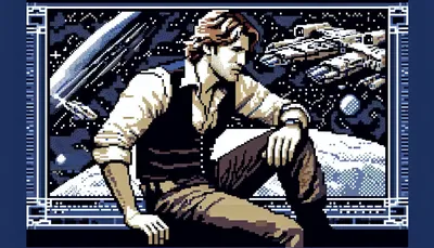 Pixel Art Inspired Space Wallpaper 4K 3584x2048 Hd, Desktop, Wallpaper, Featuring, A, Pixel-art-inspired, Representation, Of, Character, Resembling, Han, Solo, White, Gray, Ultrawide, QHD
