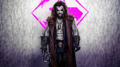 Grim Armored Antihero Fur Cloak Abstract Wallpaper 4K 5120x2879 Grim, Armored, Antihero, With, Fur, Cloak, And, Axe, Stands, Before, Neon, Pink, White, Ultrawide, 4K