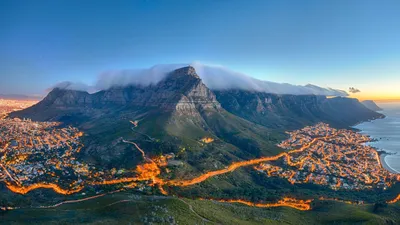 Aerial Cape Town World Wallpaper 4K 2560x1440 Aerial, View, Of, Cape, Town, At, Dusk, With, City, Lights, Glowing, Beneath, Pink, Green, Ultrawide, QHD