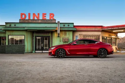 Red Infiniti Q60 Coupe Before Cars Wallpaper 4K 3600x2388 Red, Infiniti, Q60, Coupe, Parked, Before, A, Retro, Diner, Quad, Desktop, Showcasing, Gray, Ultrawide, QHD