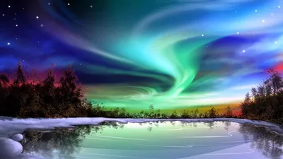 Vibrant Aurora Borealis Dances Serene Space Wallpaper 4K 1920x1080 A, Vibrant, Aurora, Borealis, Dances, Over, Serene, Lake, Reflecting, Hues, Green, Purple, Gray, Ultrawide, Full HD
