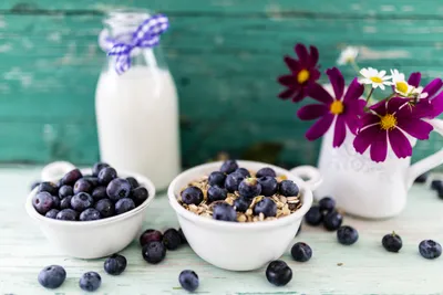 Still Life Breakfast Nature Wallpaper 4K 4500x3000 Still-life, Breakfast, Scene, Bowl, Of, Muesli, Topped, With, Blueberries, Extra, Berries, White, Landscape, 4k