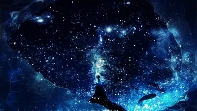 Dreamy Captivating Wallpaper Space Wallpaper 4K 2560x1440 A, Captivating, Fantasy, Anime, Artwork, Featuring, Ethereal, Starlit, Skies, Silhouetted, Figure, Gazing, Brown, Ultrawide, QHD