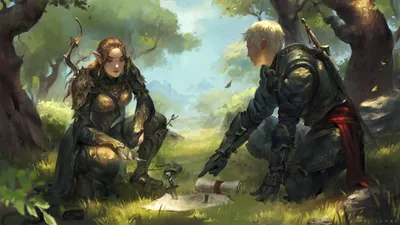 Fantasy Themed Woman Warrior Elf Fantasy Wallpaper 4K 2560x1440 A, Fantasy-themed, Hd, Wallpaper, Featuring, Woman, Warrior, Elf, Armor, Conversing, Another, Amid, Black, Ultrawide, QHD