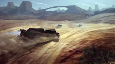 Bold Sci Wallpaper Nature Wallpaper 4K 2560x1440 A, Sci‑fi, Vehicle, Races, Through, Vast, Desert, Landscape, Rocky, Formations, Captured, Dynamic, White, Gray, Ultrawide, QHD