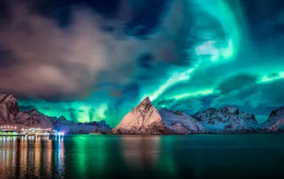 Serene Winter Wallpaper Nature Wallpaper 4K 2048x1297 A, Winter, Night, Over, Mountain, Lake, Illuminated, Vibrant, Green, Aurora, Borealis, Under, Brown, Purple, Ultrawide, Full HD
