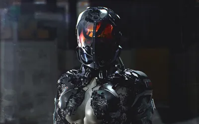 Sci Cyborg Sleek Helmet Abstract Wallpaper 4K 2560x1600 A, Striking, Sci‑fi, Cyborg, With, Sleek, Helmet, Intricate, Metallic, Body, Stands, Confidently, Brown, Black, Gray, Ultrawide, QHD