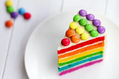 Vibrant Rainbow Layered Abstract Wallpaper 4K 5000x3334 Vibrant, Rainbow-layered, Cake, Slice, Topped, With, Colorful, Candy, White, Plate, Bright, Candy-coated, Landscape, 4k