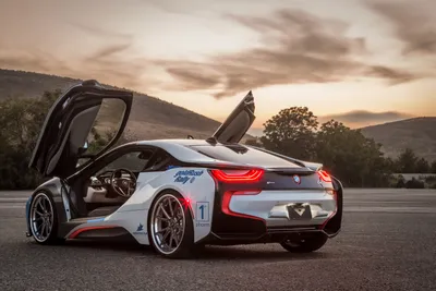 Bright Supercar Wallpaper Cars Wallpaper 4K 5760x3840 A, Striking, Bmw, I8, Supercar, In, White, Featuring, Distinctive, Upward-opening, Doors, Parked, Landscape, 4k