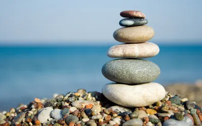 Bold Serene Wallpaper Nature Wallpaper 4K 1920x1200 A, Serene, Stack, Of, Smooth, Stones, Rests, On, Pebbly, Shore, Tranquil, Sea, Gray, Ultrawide, Full HD