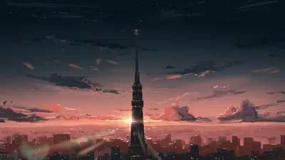Moody Anime Wallpaper Nature Wallpaper 4K 1920x1080 Hd, Pc, Desktop, Wallpaper, Anime, City, Sunset, Tall, Central, Tower, Rising, Gray, Ultrawide, Full HD