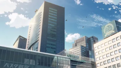 Sunlit Anime Tokyo Cityscape Inspired World Wallpaper 4K 3840x2160 Sunlit, Anime-style, Tokyo, Cityscape, Inspired, By, Your, Name, Detailed, Skyscrapers, Blue, Gray, Ultrawide, 4k