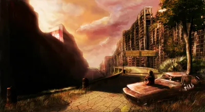 Post Apocalyptic Sci City Ruin World Wallpaper 4K 1974x1080 Post-apocalyptic, Sci‑fi, City, Ruin, At, Sunset, Cracked, Highway;, Overgrown, Buildings, Abandoned, Orange, Gray, Ultrawide, Full HD
