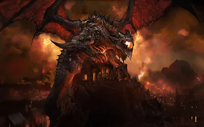 Dark Deathwing Wallpaper Games Wallpaper 4K 1920x1200 Hd, Desktop, Wallpaper, Of, Deathwing, A, Dragon, From, World, Warcraft, Surrounded, Flames, Orange, Brown, Ultrawide, Full HD
