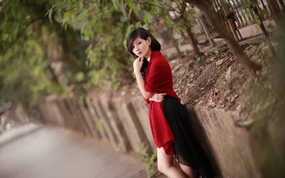Misty Woman Wallpaper Black/Dark Wallpaper 4K 1920x1200 A, Woman, In, Red, And, Black, Outfit, Poses, Thoughtfully, Against, Scenic, Surrounded, Gray, Ultrawide, Full HD