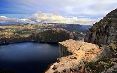 Breathtaking Preikestolen Norway Dramatic Nature Wallpaper 4K 2560x1600 A, Breathtaking, View, Of, Preikestolen, In, Norway, Featuring, Dramatic, Cliff, Overlooking, Serene, White, Ultrawide, QHD