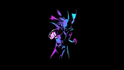 Dark Neon Wallpaper Black/Dark Wallpaper 4K 7680x4320 Neon-themed, One-punch, Man, Anime, Character, In, Vivid, Blue, Purple, Hues, Set, Against, Pink, Black, Ultrawide, 4k