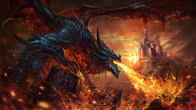 Majestic Dragon Breathes Fire Fantasy Wallpaper 4K 1920x1082 A, Majestic, Dragon, Breathes, Fire:, Engulfing, Fantasy, Castle, Flames, Destruction, Desktop, Captures, Brown, Ultrawide, Full HD